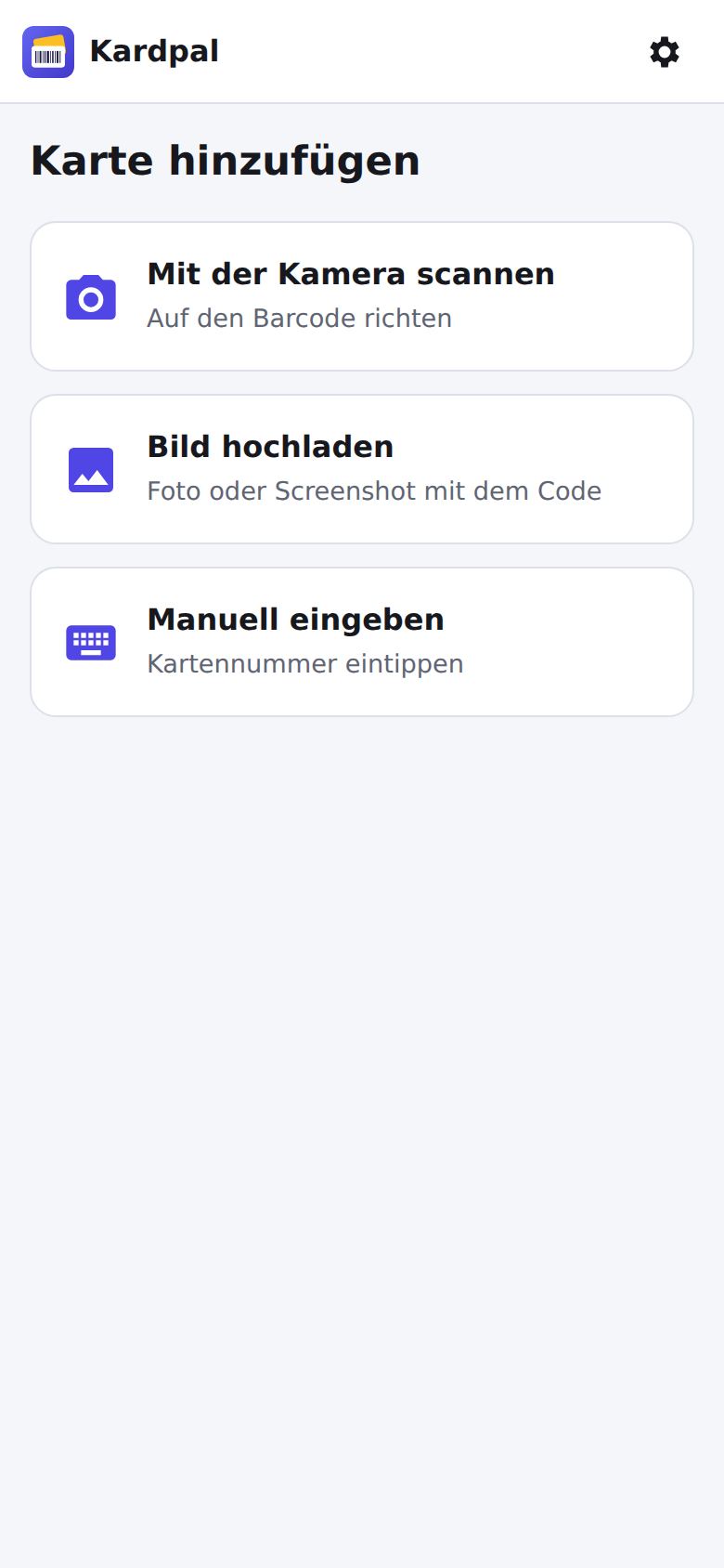 Bildschirm zum Hinzufügen einer neuen Karte