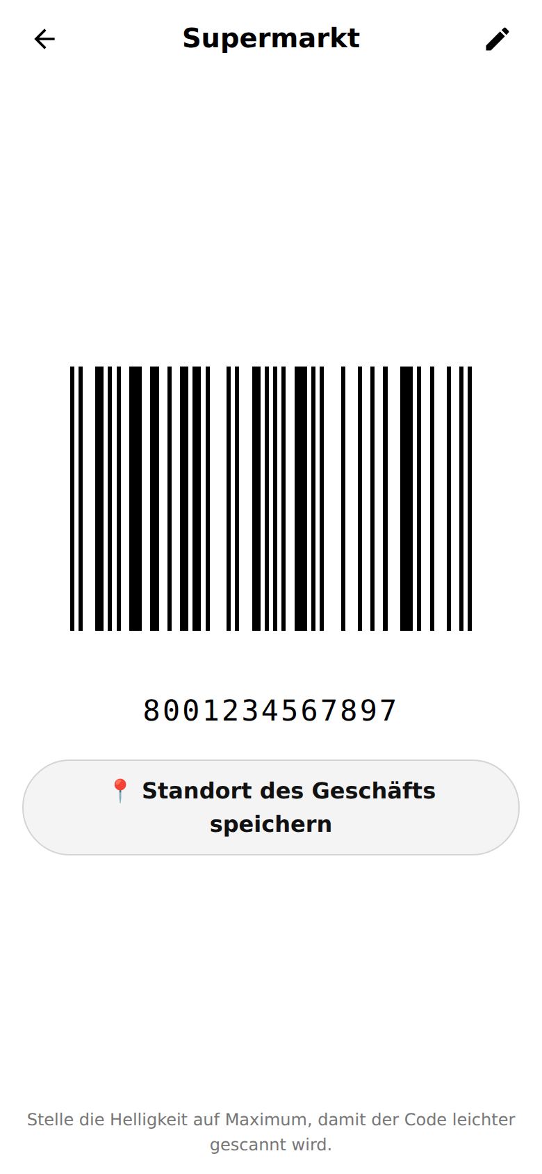 Eine geöffnete Kundenkarte mit Barcode für die Kasse