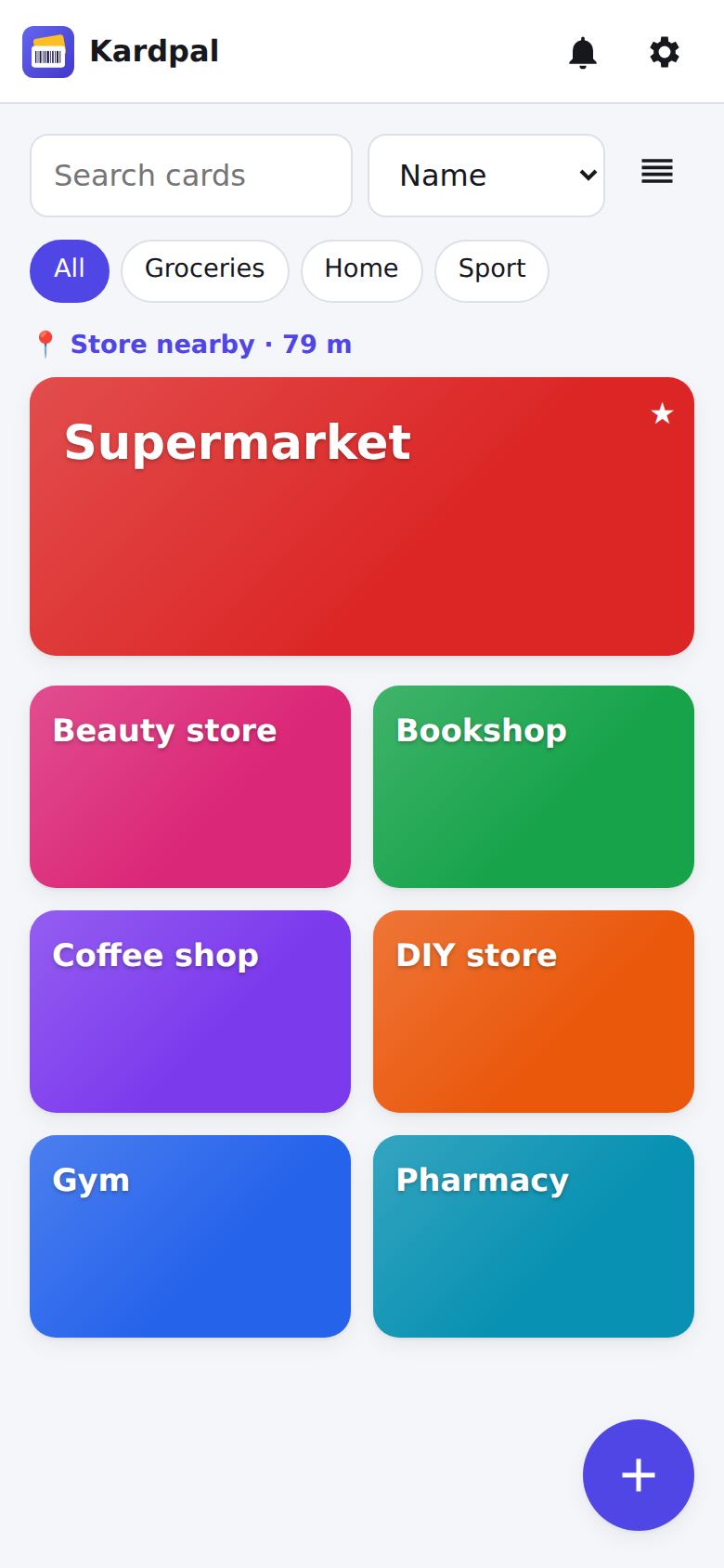 The nearby supermarket card at the top of the list, with the distance