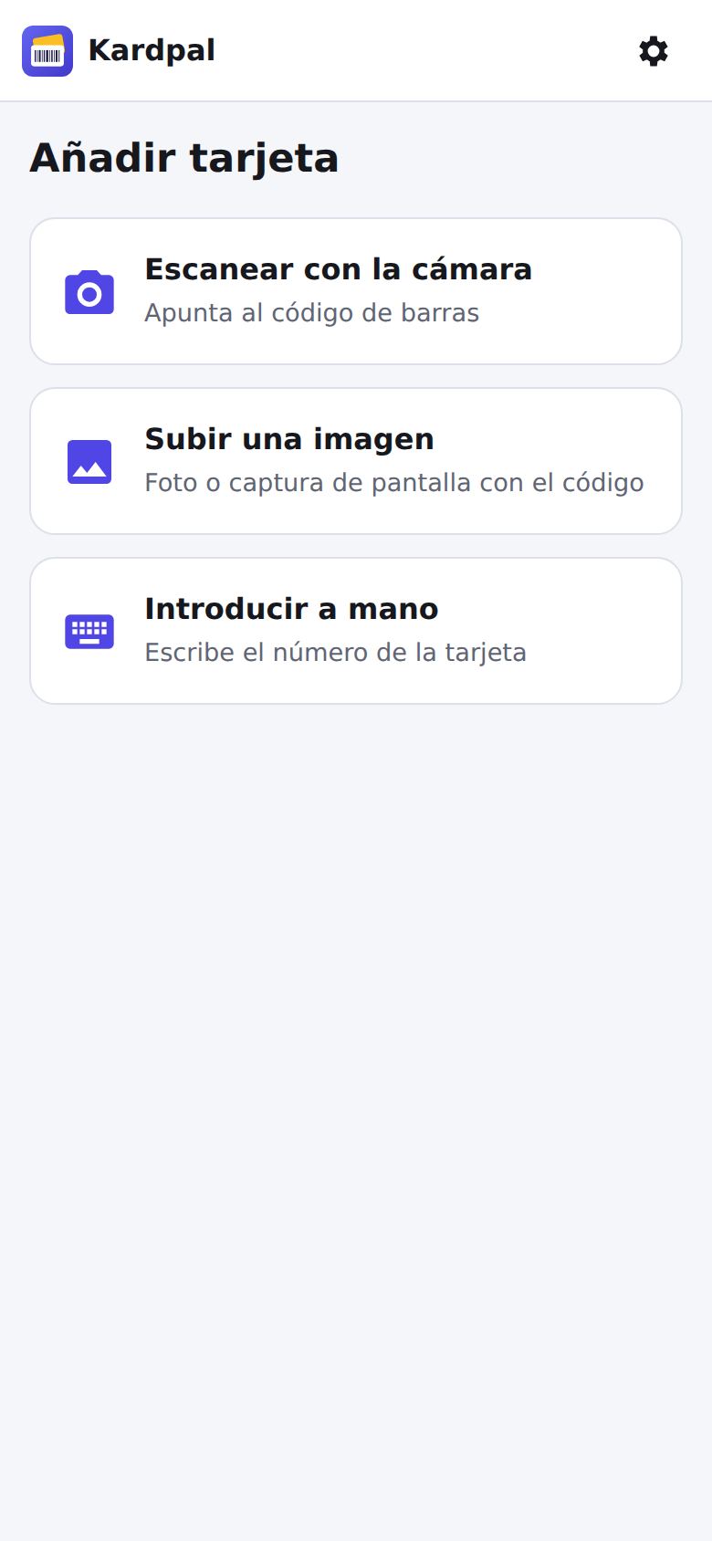Pantalla para añadir una tarjeta nueva
