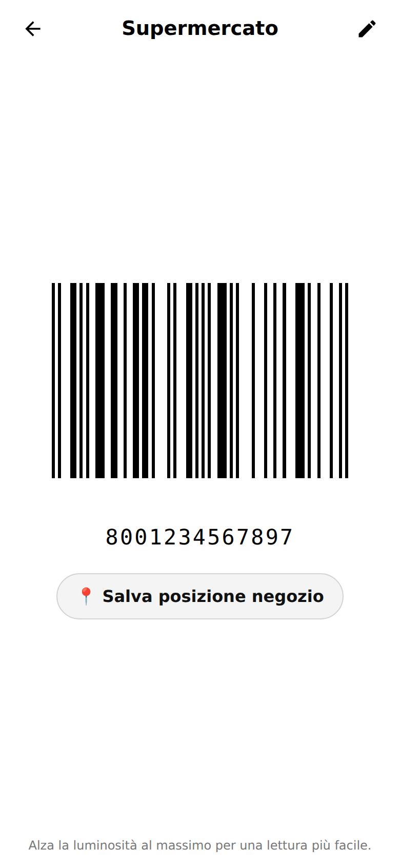 Una carta fedeltà aperta con il codice a barre pronto per la cassa
