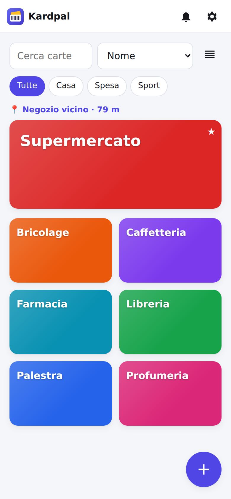 La carta del supermercato vicino, in cima alla lista con la distanza