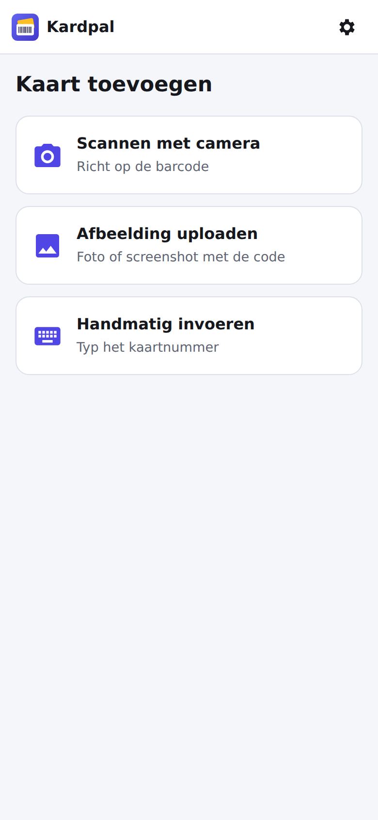 Scherm om een nieuwe kaart toe te voegen