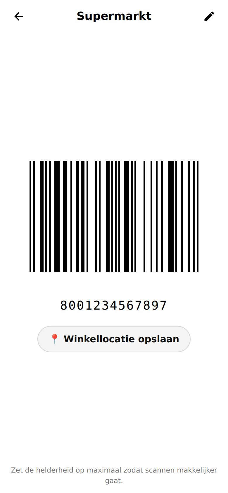 Een geopende klantenkaart met de barcode klaar voor de kassa