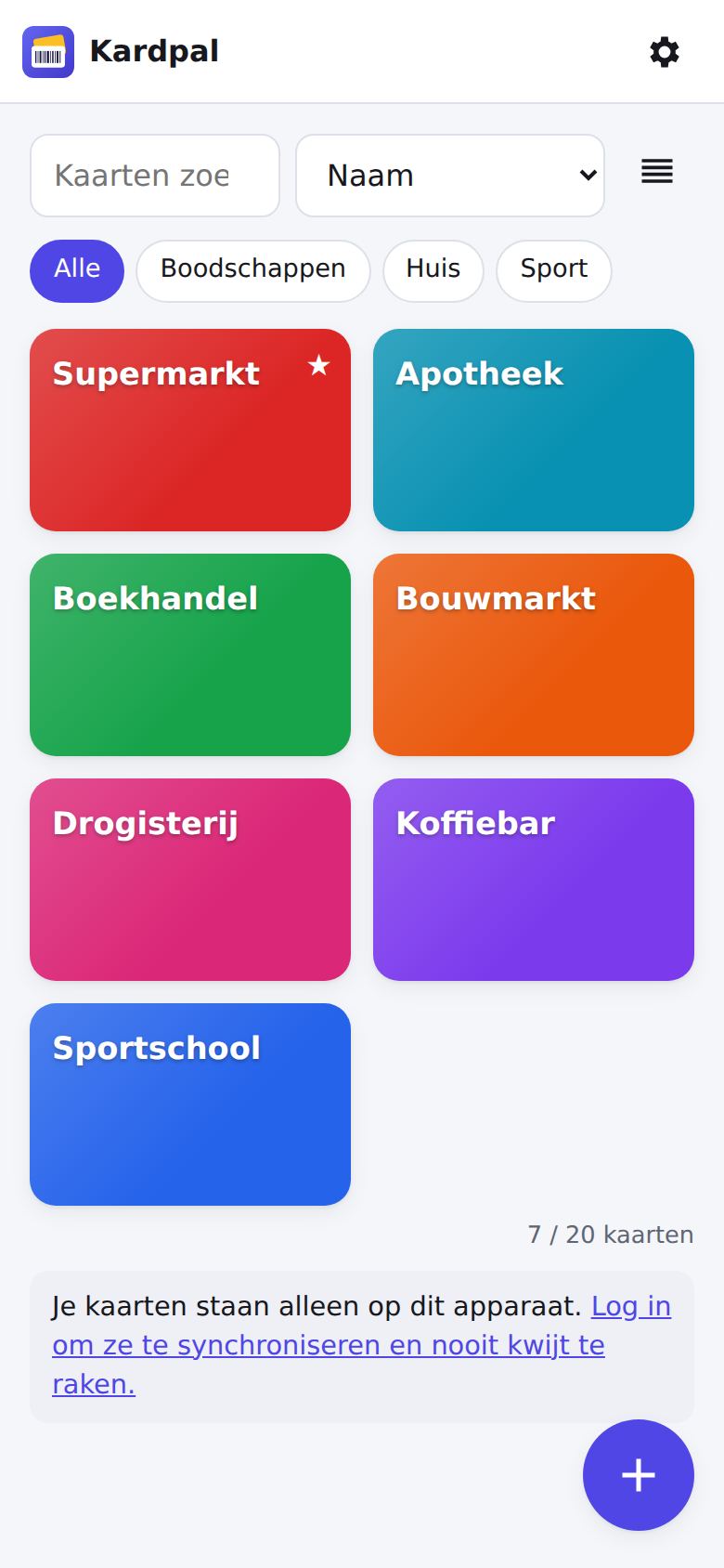 Lijst met klantenkaarten in Kardpal