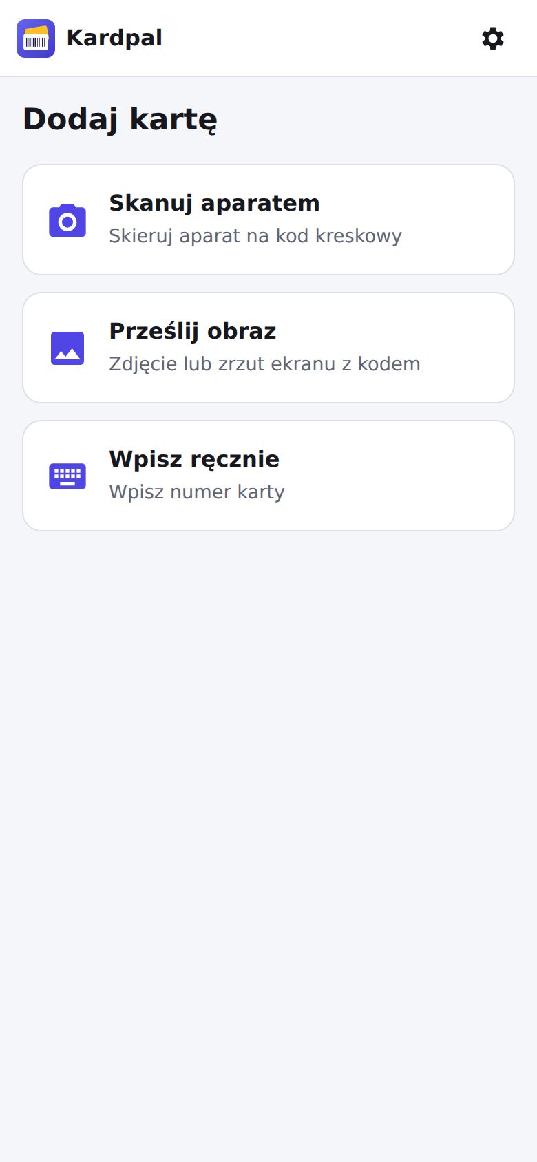 Ekran dodawania nowej karty