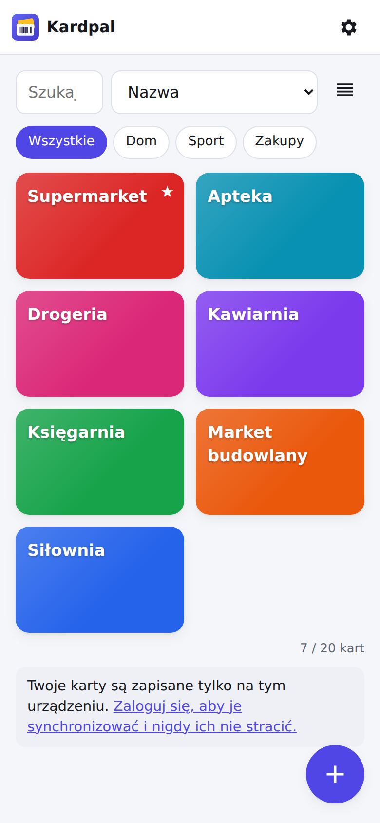 Lista kart lojalnościowych w Kardpal