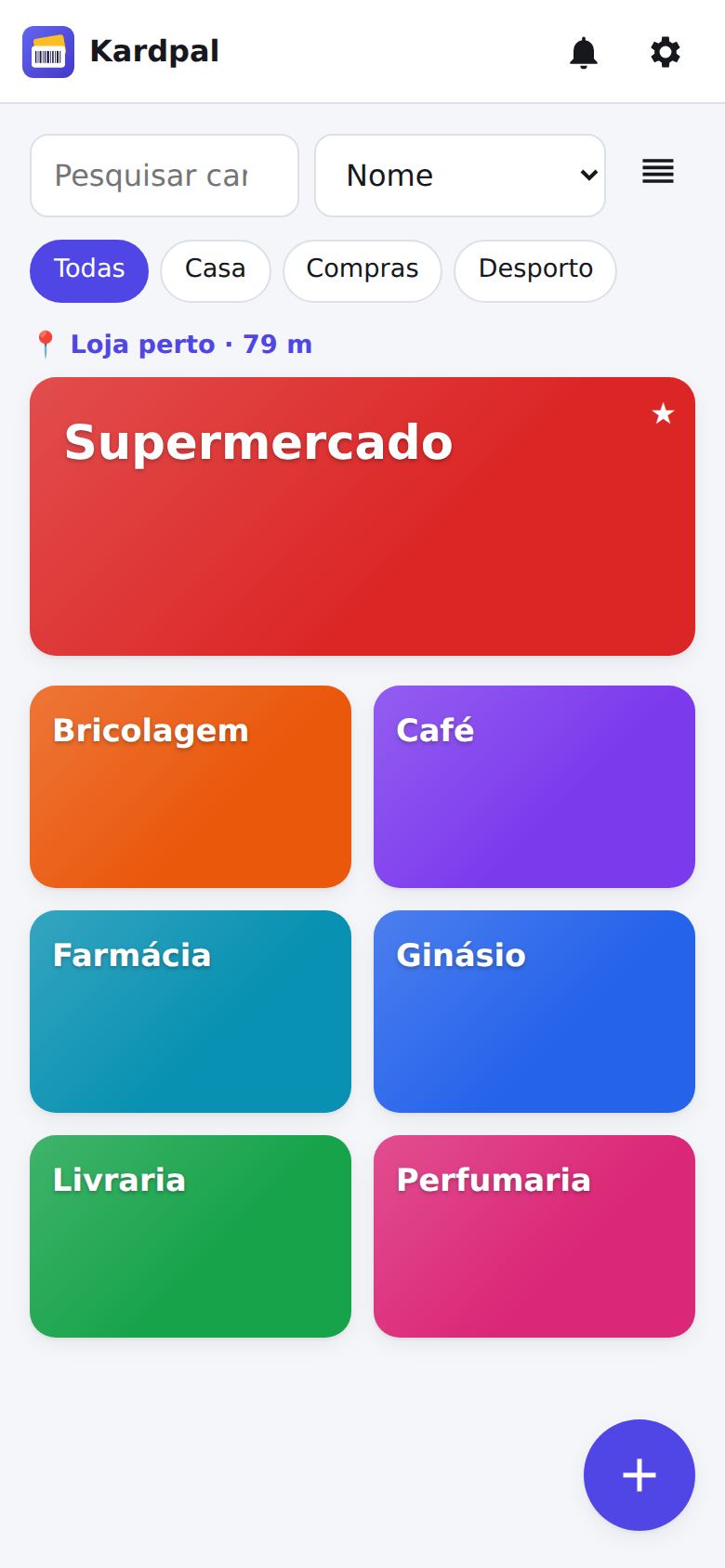 O cartão do supermercado próximo no topo da lista, com a distância